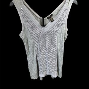 Cupio Light Silver Metallic V-Neck Tank with Beaded Front Panel